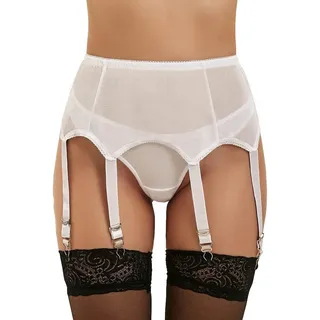Lau-Fashion Strapsgürtel Strumpfhalter Unterwäsche Dessous Hüfthalter Strapse String Tanga S/XL weiß L/XL