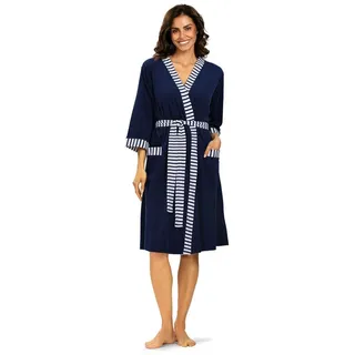 comtessa Morgenmantel Comtessa Damen Frottee Morgenmantel Indigo Weiß, Stretch-Frottier, Bindegürtel, praktischer und pflegeleichter Morgenmantel 48