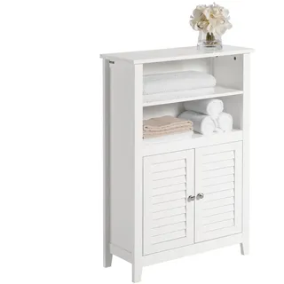 SoBuy Badschrank Badkommode mit Ablagen und Türen Kommode fürs Bad Sideboard Flurschrank Weiß Holzwerkstoff, 60x90x26 cm, Badezimmer,