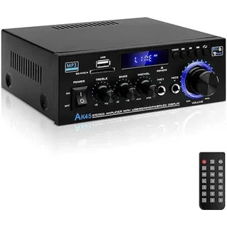HiFi-Verstärker, AK45 Mini Bluetooth Stereo-Audioverstärker Receiver, 2 Kanäle Digitale Endverstärker Soundverstärker, 12V/ 220V 400W, für Zu... - Schwarz