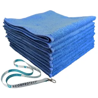 Scorprotect 10x Mikrofasertuch 40x40 cm 300 GSM Blau + Schlüsselband
