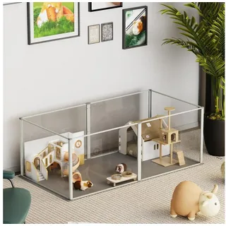 BingoPaw Acryl Kleintiere Laufstall Indoor: 6-TLG Freigehege Innen mit wasserdicht Bodenplatten, Kleintiergehege für Kaninchen Meerschweinchen Hasen Hamster Igel, 124x63x40 cm