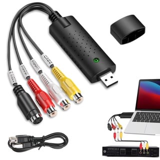 USB 2.0 Audio Video Grabber Konverter USB Video Grabber Video Audio Wandler Video Capture Adapter Analog Digital Wandler Video mit Adapter für VHS/VCR/TV zu DVD für Windows11/10/8/7/Mac, Schwarz