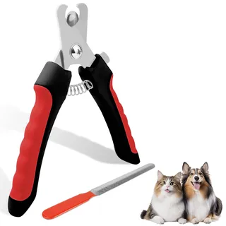 Aomig Krallenschleifer 2Pcs Profi Krallenschere für Hunde mit Nagelfeile Edelstahl Krallenschleifer Für Hunde Krallenschneider Krallen Hund Nail Clipper Nagelknipser Sicherheitsschutz (B-Schwarz Rot)