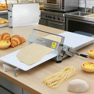 Tragbare,Teigausrollmaschine Faltbar & Manuell | Einstellbare Teigdicke 0-25 mm für Pizzateig, Blätterteig, Nudelteig & Croissants | Edelstahl (90x40cm)