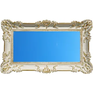 Idea casa Großer Spiegel Weiß Gold Rahmen Stil Barock Venezianisch Vintage 96 x 56 cm