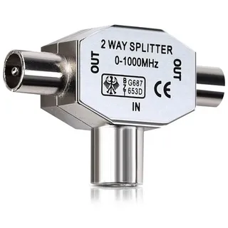 kwmobile Antennen Verteiler Splitter - 2x Koax Stecker für DVB-T/BK Adapter, 5.50 cm silberfarben