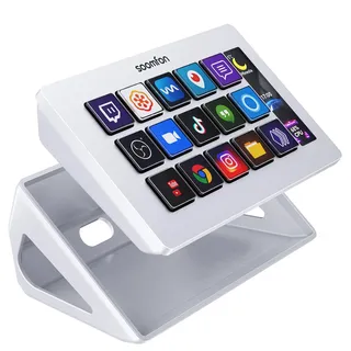 SOOMFON Stream Controller Deck Weiss, 15 anpassbaren Makrotasten, auslösen von Aktion in Software wie OBS/Twitch/YouTube/PS, Mac & Windos, für Live-Streaming, Aktienhandel & Editing