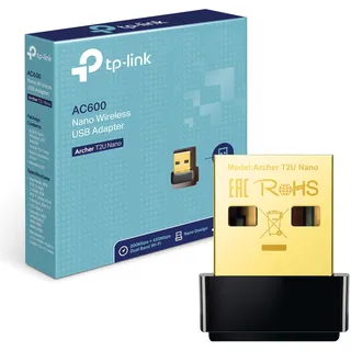 TP-Link Archer T2U Nano AC600 USB WLAN Stick Adapter(433MBit/s 5GHz, 200MBit/s 2,4GHz, WPA und WPA2-Verschlüsselungs-Standard, Windows 11/10/8.1/8/7/XP, Mac OS 10.15 und früher), Wi-Fi 5 AC600