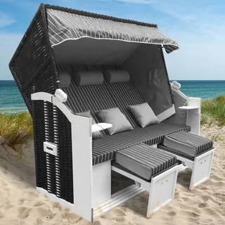 XXL Strandkorb 3-Sitzer USEDOM anthrazit/grau/gestreift