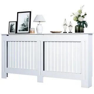 SONNI Heizkörperverkleidung, Extra Groß, Modern, Vertikal Lamelle, Weiß, Lackiert Schrank Heizkörper Abdeckung für Wohnzimmer, Schlafzimmer, Küche, 172x19x81.5cm, GRCV17W.