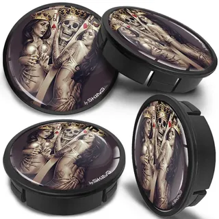 SkinoEu 4 x 60mm Universal Alufelgen Nabenkappen Felgen Kappen Felgendeckel Radkappen Radnabendeckel Nabendeckel Felgenkappen (Pokerkarten Schädel CX 23)