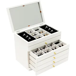 Schmuckkästchen, 6 Ebenen Schmuck Organizer mit Spiegel und 5 Schubladen, Schmuckkasten Schmuckschatulle mit Velvet Interior für Ringe, Ohrringe, Halsketten, Uhren, etc.