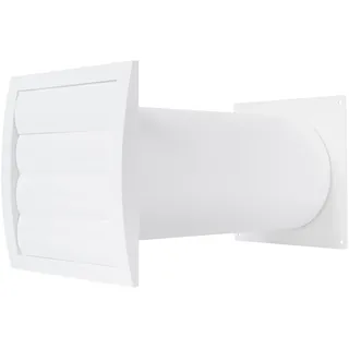 Repa Market 125 mm durchgängiges Belüftungsset – verstellbar – Lüfterhaube mit Rohr und Kanalverbinder – Kunststoff – mit integriertem Fliegengitternetz, 12.5 cm, Mauerkasten mit Lüftungsgitter 125mm