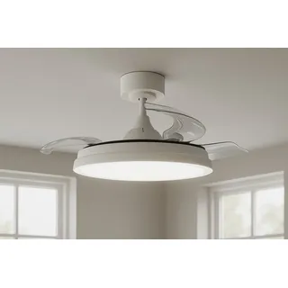 Melitec Deckenleuchte mit Ventilator, Deckenventilator mit Beleuchtung LED, leise, RGB-Licht, verschiedene Farbmodi, dimmbar, weiß, Fernbedie... - Weiß