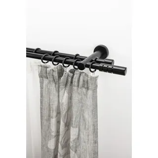 GARESA Gardinenstange GARESA "PEMPIA", schwarz, L:100cm Ø:20mm, Holzwerkstoff, Metall, Gardinenstangen, Vorhanggarnitur, verlängerbar, Knopf m.Ausschnitten, mit Ringen