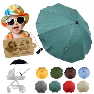 Sonnenschutz universal [Sonnenschirm für Kinderwagen] Buggy UV Schutz 50+ mit Universalhalterung biegsamer Schirm für Rund- und Ovalrohre verstellbar (meliert olive)