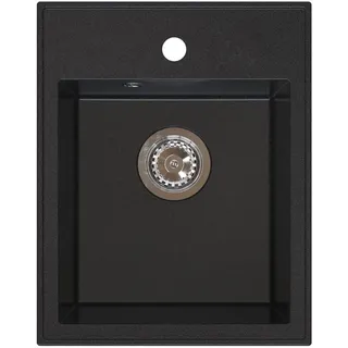 Manestein Granitspüle 1 Becken rechts Einbauspüle schwarz Handbetätigung 400 x 500 mm