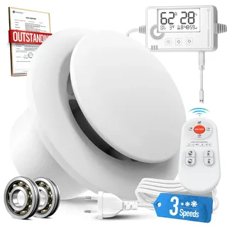 SBONNI 3 Stufen Bad Lüfter mit Feuchtigkeitssensor Temperatursensor Timer, Badlüfter 100mm mit Fernbedienung, Echtzeit Anzeige Feuchtigkeit und Temperatur, Leistungsstark Leise Abluftventilator P109