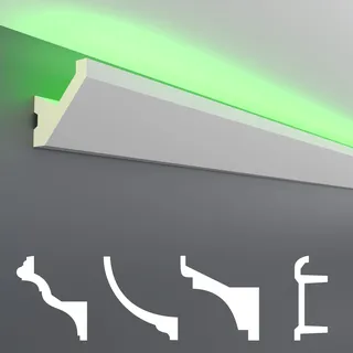 HEXIM LED Stuckleisten Sparpakete - Indirekte Beleuchtung mit Deckenleisten aus PU, leicht & lichtundurchlässig- (10m LED-14) Zierleisten Zubehör Wand