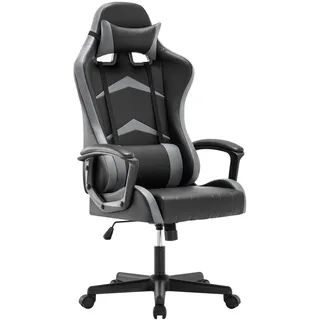 IntimaTe WM Heart Gaming Stuhl, Bürostuhl mit Verstellbarem Kopfkissen und Lendenkissen, Ergonomischer Schreibtischstuhl, Racingstuhl mit Hoher Rückenlehne, 52 x 49 x 130cm (Grau)