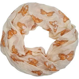 zarolo Damen Loop Schal, Sommer Schlauchschal mit Schmetterlingen creme,dünnes Halstuch, leichter Rundschal Tücher aus Seide/Baumwolle - Einheitsgröße
