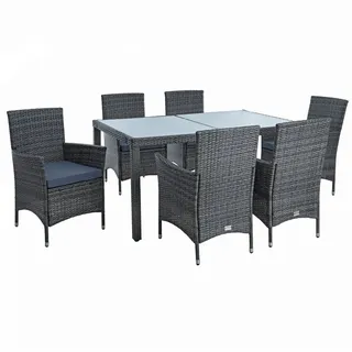 Estexo Poly-Rattan Sitzgruppe Essgruppe Gartenmöbel Set 6 Per. Gartenset Anthrazit-Grau
