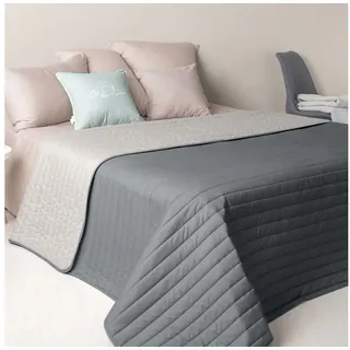 SEI Design Bettüberwurf Tagesdecke Überwurf für Bett Sofa - Liniensteppung – Wendedecke, Wendedecke Bettüberwurf grau 220 cm x 240 cm