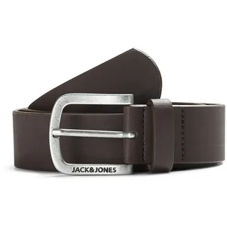 JACK & JONES Ledergürtel JACHARRY Belt Leder Optik Gürtel mit Logo Metall Schnalle, Farben:Dunkelbraun, Größe Gürtel:80