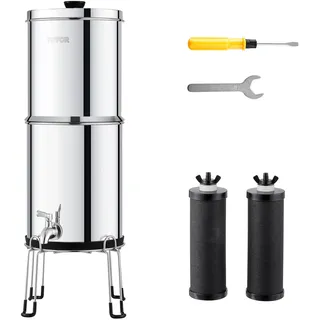 Vevor Schwerkraft-Wasserfiltersystem, 2,25 G 304 Edelstahl-Arbeitsplatten-Wasserfiltersystem, reduziert Blei und bis zu 99 % Chlor, mit 2 Kohlefiltern/Zapfhahn/Ständer, für Zuhause, Camping, Wohnmobil