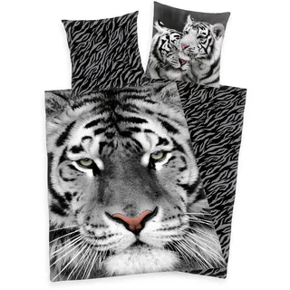 Bettwäsche Set weißer Tiger 135 x 200 cm 80 x 80 cm 100% Baumwolle