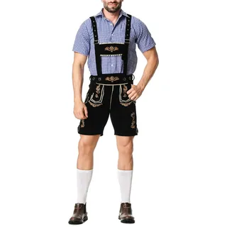 Allbestop Lederhose + Hemd Trachtenset Bier KostüM Set MäNner Deutsch Bayerische Oktoberfest Outfit Oktoberfest Herren KostüM Lederhose Herren Tracht Trachtenlederhose Bayerische Trachtenhose - L