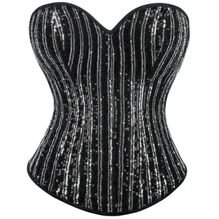 HKYBCF Strass Frauen Korsett Damen Pailletten Korsett mit Reißverschluss Overbust Burlesque Bustier Body Shaper Steampunk Mieder Basken(M)