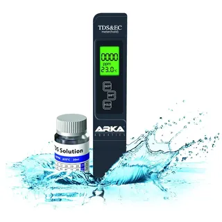 ARKA TDS EC Mikrosiemens Messgerät myAQUA Tester 3in1 – misst Leitwert (μS/cm), TDS (ppm) & Temperatur – mit Kalibrierlösung & Batterie – ideal für Aquarium, Osmose, Trinkwasser & Hydroponik