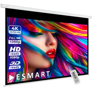 ESMART Economy EXM Motor-Leinwand 277 cm Bild 240 x 135 cm (108") | Format 16:9 | Fernbedienung | Heimkino elektrische Beamer Projektionsleinwand Motor Leinwand LCD