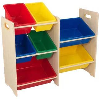 KidKraft Kinderregal aus Holz mit 7 primärfarbenen Aufbewahrungsboxen aus Kunststoff, Spielzeug-Organizer, Kinderzimmerregal, Aufbewahrungsregal für Spielzeug, 15470