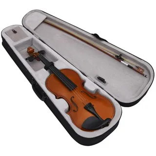 vidaXL Violine Komplettset mit Bogen und Kinnhalter Dunkles Holz 4/4
