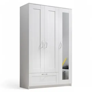 SchlafKONTOR Kleiderschrank mit Spiegel und Schubkasten", weiß - 117 cm - (weiß,