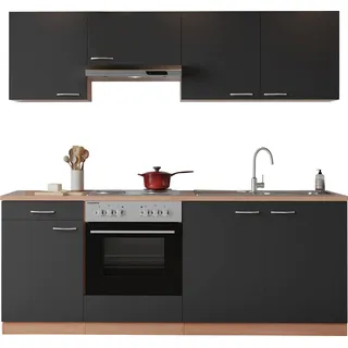 Respekta Küchenzeile Gerda 210 cm E-Geräte Edelstahlkochmulde grau/buche nachbildung