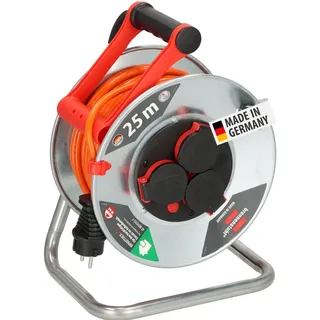 Brennenstuhl Garant S V2 IP44 Kabeltrommel 25m outdoor (Made in Germany, Kabel in Signalfarbe orange, Stahlblech, kurzfristiger Einsatz im Außenbereich)