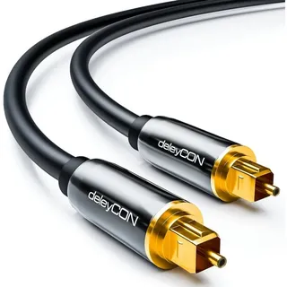 deleyCON 0,5m Optisches Digital Audio Kabel - S/PDIF - 2x Toslink Stecker - LWL Lichtwellenleiter Kabel Metallstecker 5mm Flexibel - Schwarz