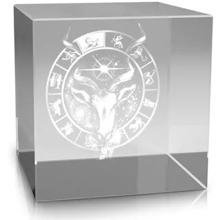 VIP-LASER 3D Glas Kristall im XL Glaswürfel Sternzeichen Steinbock (60x60x60 mm) Lasergravur