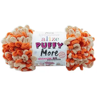 Alize 10 x 150g Strickgarn Alize Puffy More Color Häkelwolle, 115 m (Paket, 10-St), 6538 orange-creme bunt
