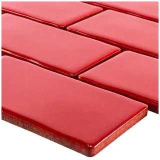 Mosafil Mosaikfliesen Keramik Mosaik Fliesen Florenz Handgemacht, Keramik 30.900x26.500, rot, 100% Handgeschnitten - Verlegefertig auf ein Netz geklebt - rot