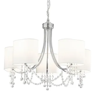 Searchlight Kronleuchter "Hängeleuchte Nina, 5-flammig", weiß (chrom und weiß), 5, Ø 64cm H: 55cm, 1 Stk., Leuchten, Elegante Optik, Kronleuchter