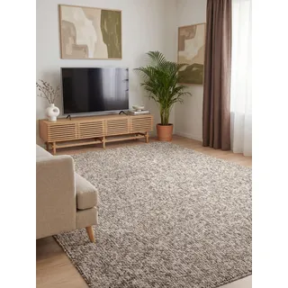Elle Decoration Rocco - Flachgewebe Teppich, Maschinen Waschbar, Woll Optik, Langlebig & Nachhaltig, Modern, Skandi Look für Wohnzimmer, Esszimmer, Schlafzimmer, Flur - Taupe Multifarben, 80x150cm