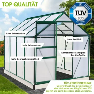 Brast Gewächshaus Alu Grün HKP 6 mm 4,75 m2