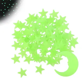 MOLZINY 100 Stück Leuchtsterne Kinderzimmer Leuchten im Dunkeln Sterne Aufkleber Leucht Sterne Mond Set Leuchtsticker Fluoreszierend Wand Aufkleber Plastik mit Selbstklebend Sticker für Schlafzimmer