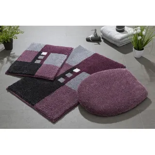 GRUND Badematte Merkur, Höhe 20 mm, rutschhemmend beschichtet 3-tlg. Hänge-WC Set, 3 St., Kunstfaser lila Badematten