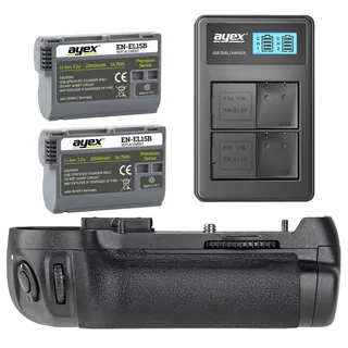 ayex Batteriegriff Batteriegriff Nikon D7100 D7200 + 2x EN-EL15B + USB Dual-Ladegerät